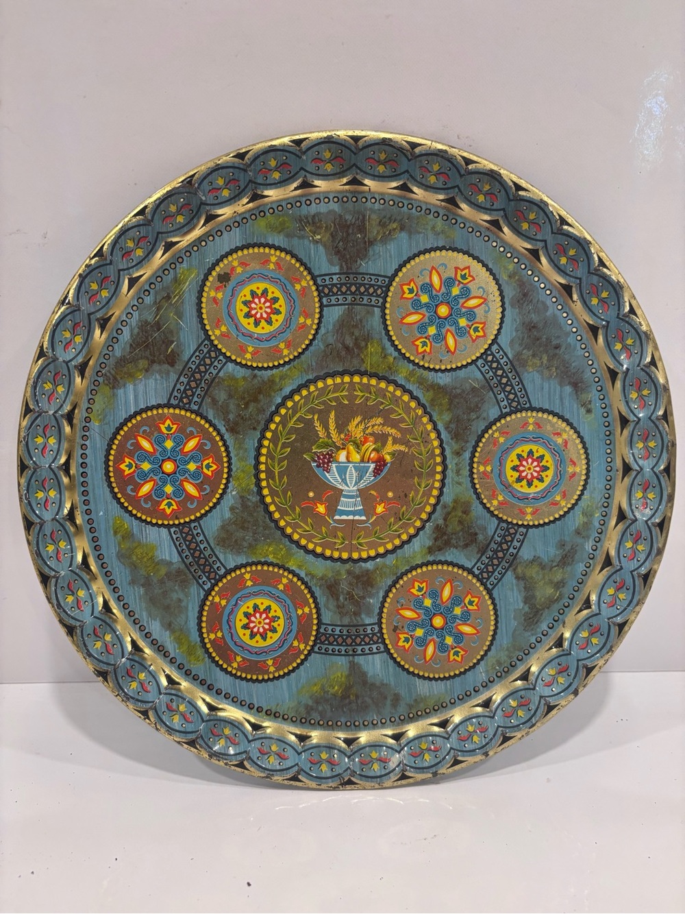 Vintage daher wear ambrosia cocktail tray made in England round toleware